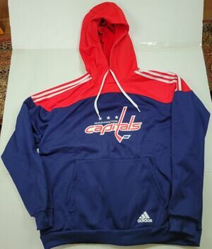 Adidas Washington Capitals 3 Stripe Red Blue Hoodie NHL Hockey Aeroready 2022